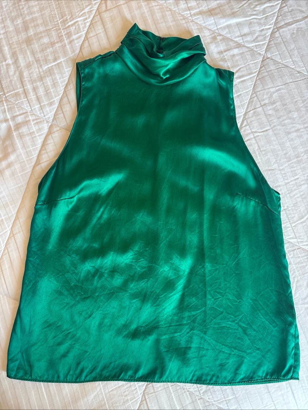 Amanda Uprichard Cowl Neck Blouse 100% Silk Emerald green Sleeveless Medium